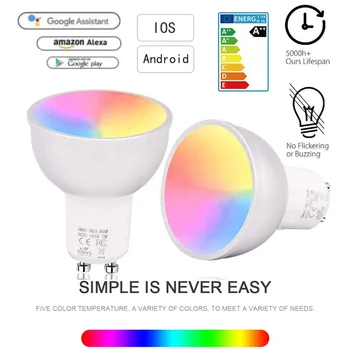 

1Pc LED WiFi Smart Lamp GU10 Bulb Bombillas RGBW 5W Dimmable Compatible With Light Apps Alexa & Google Home Remote Control Bulbs