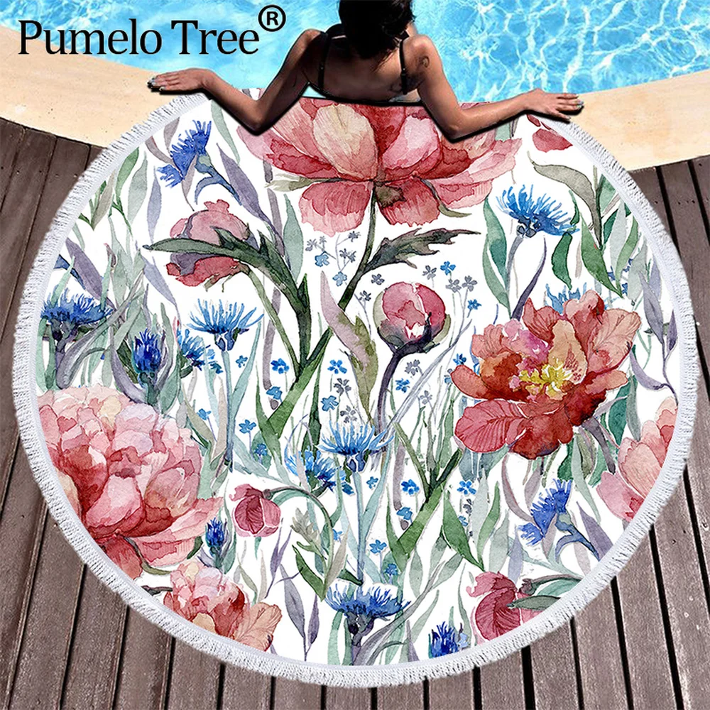 Vintage Flower Microfiber Round Beach Towel for Adults Kids Travel Outdoor Sports Yoga Tassel Bath Towels Strandlaken Serviette |