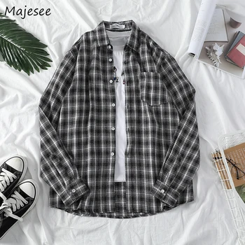 

Men Shirt Long Sleeve Big Size Casual Loose Autumn Plaid Clothes Mens Shirts Hot Sale Harajuku Streetwear Vintage Clothing Soft