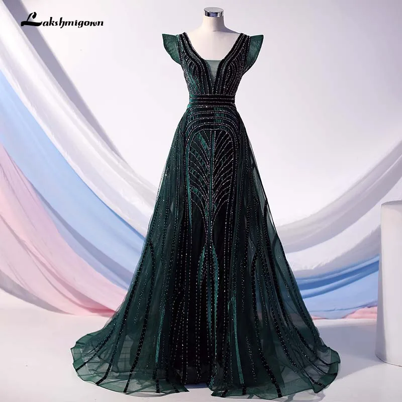 picture color Lakshmigown Дубай, зеленые вечерние платья с глубоким v-образным вырезом, роскошные темно-синие вечерние платья без рукавов с кристаллами, вечерние платья Vestido de Fiesta - Цвет: picture color
