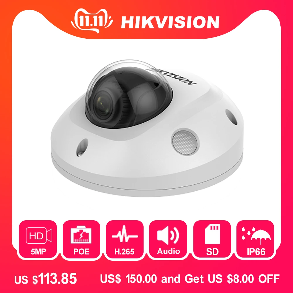 Hikvision камера видеонаблюдения наружная DS-2CD2555FWD-IS 5MP ИК Мини купольная ip-камера Безопасности s POE H.265+ встроенный микро