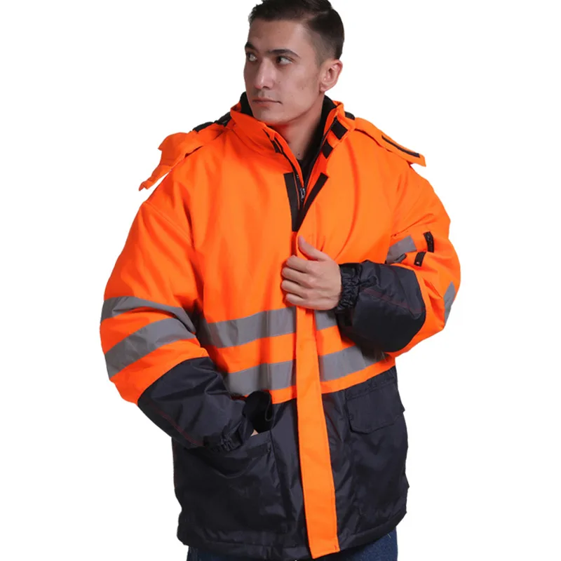 Мужской зимний теплый хлопковый пиджак, на работу, с капюшоном, с отражающей подкладкой, хлопковая одежда, износостойкая Рабочая защитная куртка, S-4XL