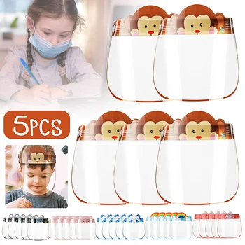 

5PCS Kids Full Face Shield Mask Transparent Protective Visor Face Mask Plastic Anti-fog Anti-droplet Dustproof Full Face Cover