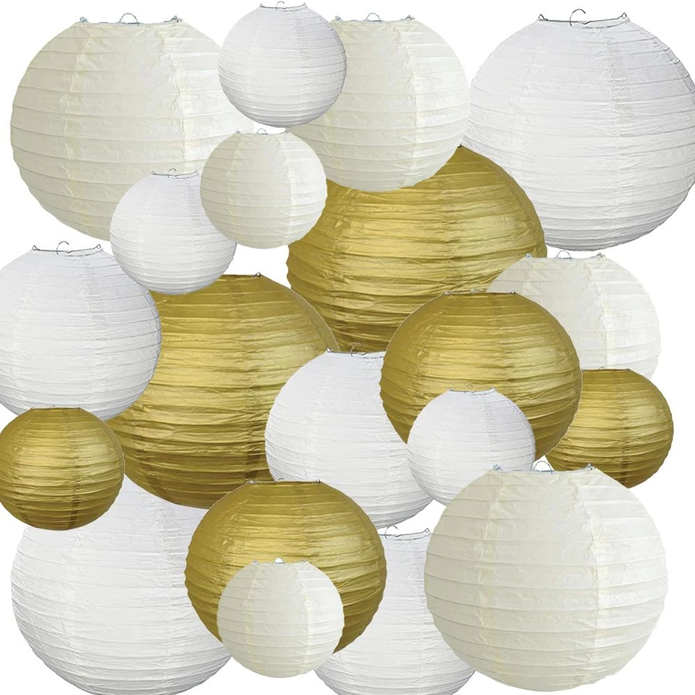 Ga naar het circuit Voorvoegsel ongeduldig 20 pcs Wit Goud Beige Papier Lantaarn lampionnen Diverse Maten van 10 "12"  14 "Chinese Lampion voor bruiloften Party Opknoping Decor|Lanternen| -  AliExpress