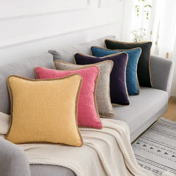 

45x45cm Simple solid color cushion cover cotton linen lumbar pillow case hemp frill pillow cover
