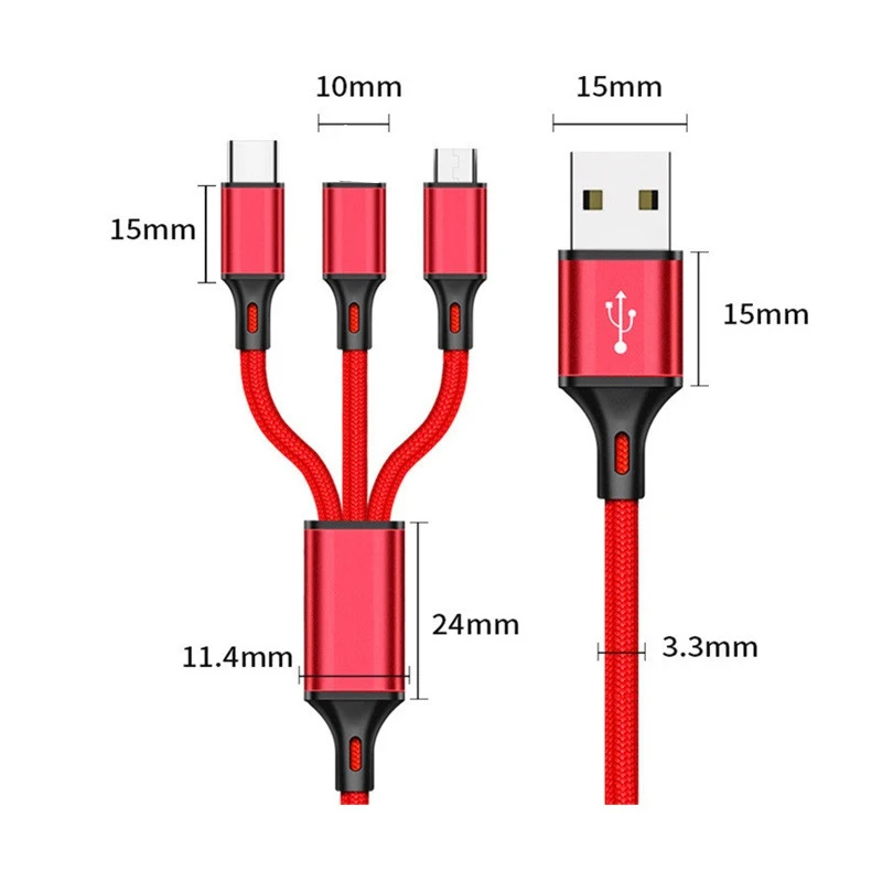 3 в 1 USB кабель освещение для iPhone 11 Micro Nokia type C Xiaomi Note 7 нейлон USB Быстрый зарядный кабельный провод для всех смартфонов