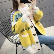 

Sweater CardiganThickened MiddleAnd Long Spring 2021 New Net Red Korean Version Of Loose Knit Lazy Wind Jacket Women