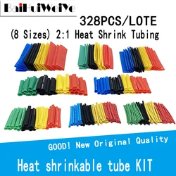 Kit de tubes thermorétractables, 328 pièces/lot, gaine d'isolation en Polyolefin assortie, gaine thermorétractable, câble métallique, 8 tailles 2:1 