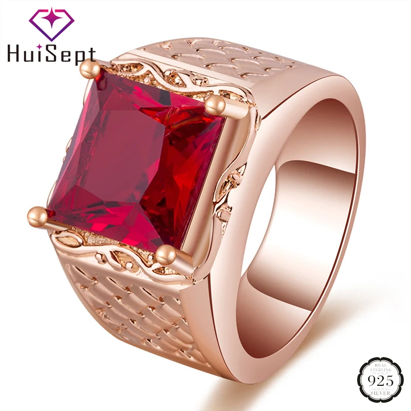 HuiSept Classic 925 Silver Jewelry Ring Square Shape Ruby Zircon Gemstone Ring for Man Women Lover Wedding Engagement Party Gift HuiSept Classic 925 Silver Jewelry Ring Square Shape Ruby Zircon Gemstone Ring for Man Women Lover Wedding Engagement Party Gift