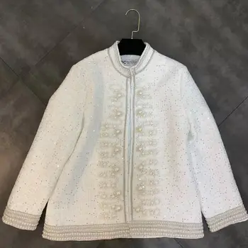 

New Collar Long sleeve Drilled Pearl Button Heavy Industry Court Coat Female