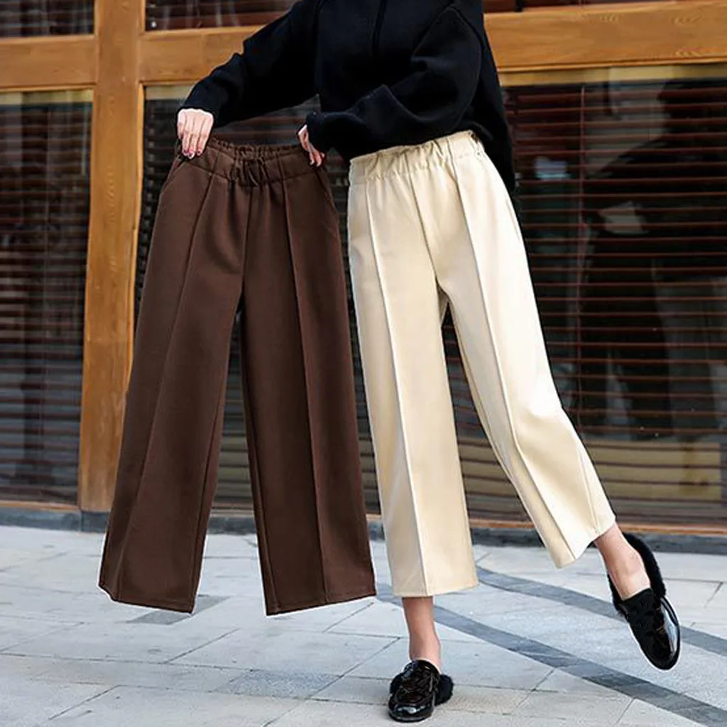 

Womens Autumn And Winter Loose High Waist Straight Thick Casual Wide Leg Pants