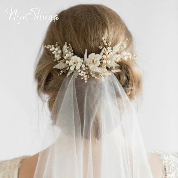 

NiuShuya Gold Bridal Hair Comb Pearl Beads Wedding Hair Accessories Women Headpiece Girl's Hair Vine Party Holiday Hair Jewelry