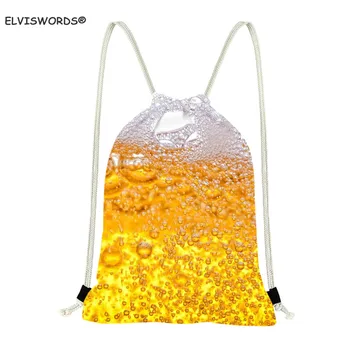 

ELVISWORDS Funny Beer Pattern Drawstring Gym Bags Boys Small Beach String Shoulder Bag Satche Football Storage Backpack Teenage