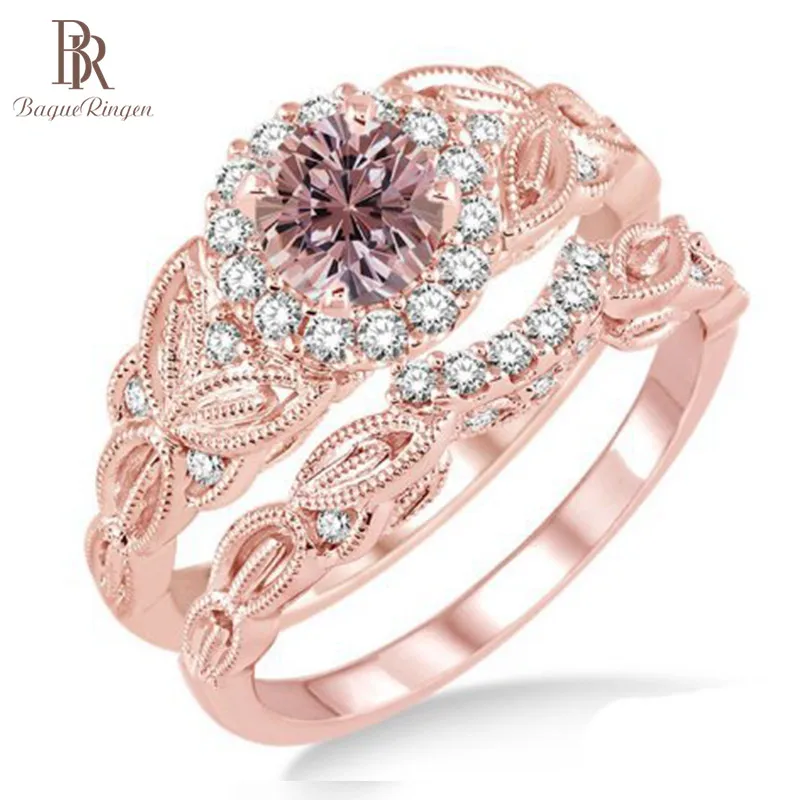 

Bague Ringen S925 Sterling Silver Ring With 4MM Round Shape Rose Quartz Gemstone Rose Gold Color Silver Jewelry for Women Gift