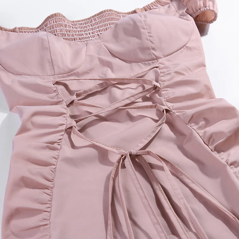JULISSA MO элегантное розовое летнее платье с открытыми плечами для женщин, с рюшами на талии, с перекрестными завязками, облегающее платье, сексуальные вечерние короткие платья