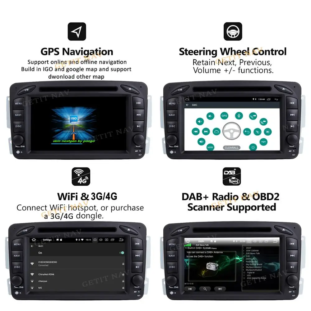 Excellent DSP IPS Android 9 Car DVD Radio player For Mercedes Benz E-W210 CLK W209 C-Class W203 W463 W208 Vaneo Vito GPS stereo BT WIFI 2