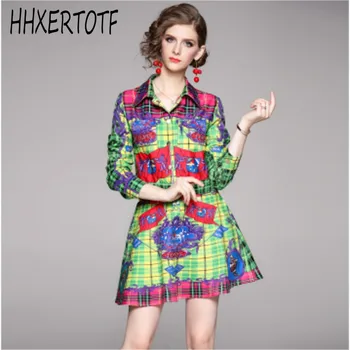

spring autumn New Runway Luxury Women's Long Sleeve Blouse Shirt + Mini Printed Sexy Skirt Ladies 2Pcs set Clothing Suits