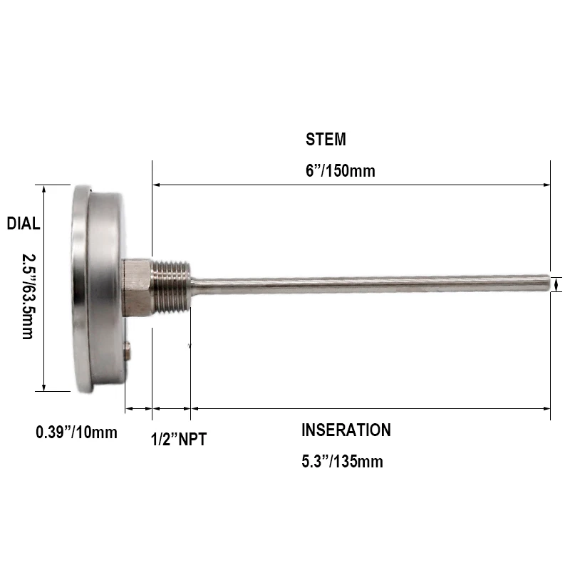 Термометр циферблатный 3 дюйма 6 дюймов зонд 1/2 NPT 0 220 F|homebrew kettle|homebrew kitweldless thermometer |