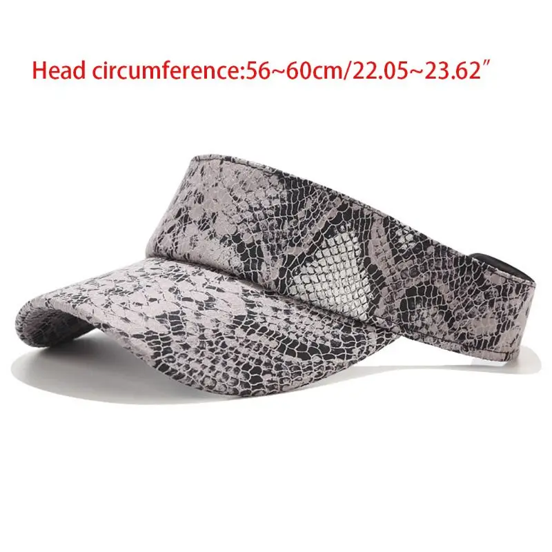 Women Men Summer Empty Top Sun Visor Hat Snakeskin Print Hip Hop Wide Brim UV Protection Adjustable Baseball Cap