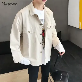 

Jacket Men Single Breasted Daily Plus Size Mens Jackets and Coats Harajuku Casual Clothes Students Pockets Hot Sale Retro BF