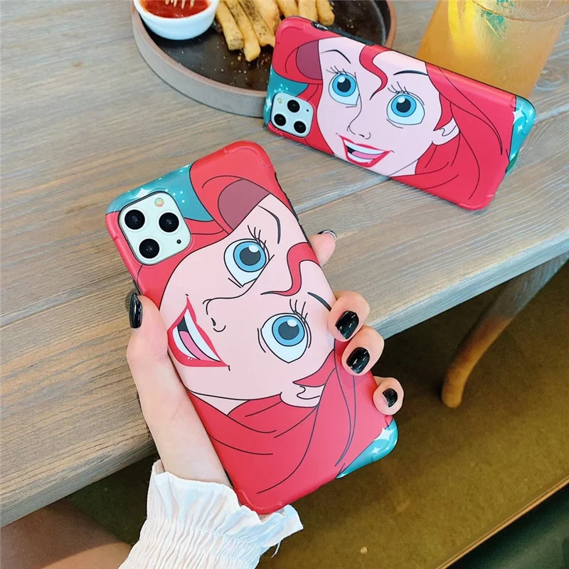 

Red Mermaid women case for iphone 11 Pro Max xs max x xr Anti-knock silicone soft cover for iphone 7 8 plus coque cute princess