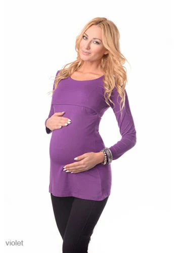 Purple Однотонная Одежда для беременных с круглым вырезом и длинными рукавами; осеннее Грудное вскармливание; топы для беременных; разноцветное платье для беременных - Цвет: Purple