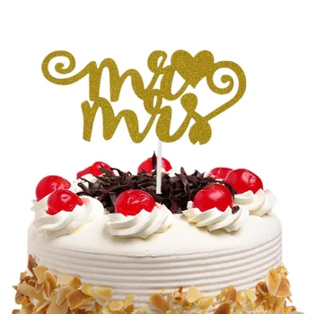 

20pc/lot Cake Toppers Flags MR MRS Love Glitter Kids Birthday Cupcake Topper Wedding Bride Baby Shower Party Baking DIY Decor