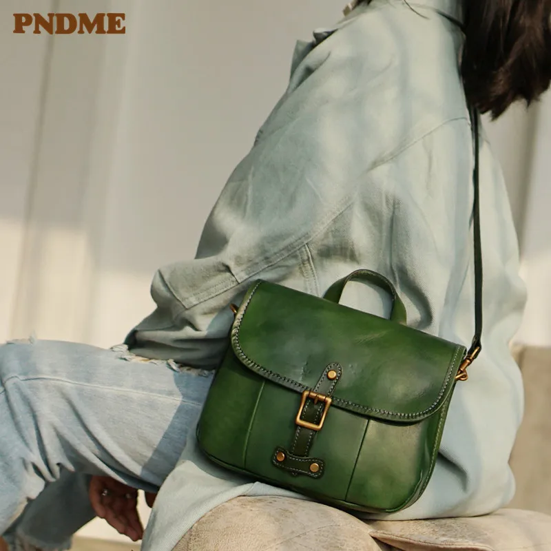 PNDME/Модная женская сумка из натуральной кожи; Повседневная дизайнерская роскошная женская седельная сумка из воловьей кожи