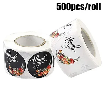 

Floral Thank You Stickers Seal Labels for Package Decoration 500pcs 1inch Round White Black Labels Sticker Stationery Sticker