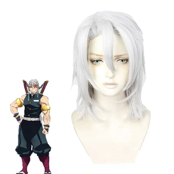 

Anime Demon Slayer Kimetsu No Yaiba Uzui Tengen Cosplay Wig Short Silvery White Hair Hairwear Halloween Party Comiket Wigs
