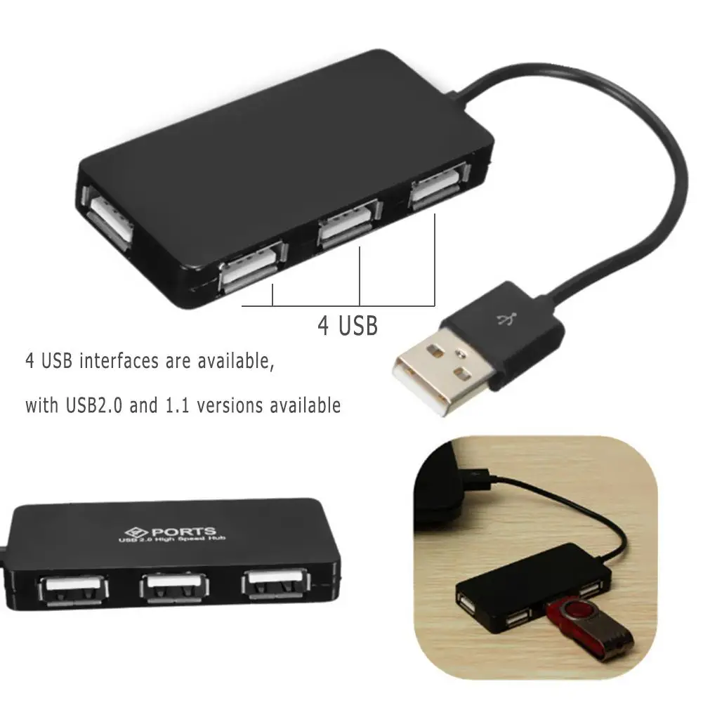 Adaptador USB HUB 2,0, divisor de 4 puertos USB 2,0, convertidor Adaptador de alta velocidad para portátiles, PC, Accesorios de ordenador