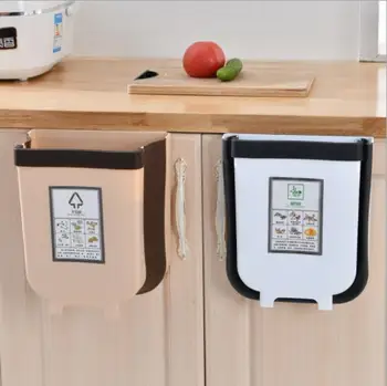 

5L Wall Mounted Folding Waste Bin Kitchen Cabinet Door Hanging Trash Bin Garbage Car Trash Can Wall Mounted Foldable Cleaning