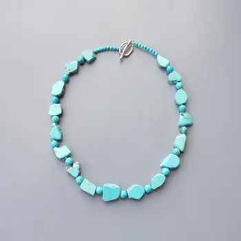

LiiJi Unique Blue Turquoises Necklace Small Irregualr Beads Necklace For Women Fashion Necklace Approx 53cm