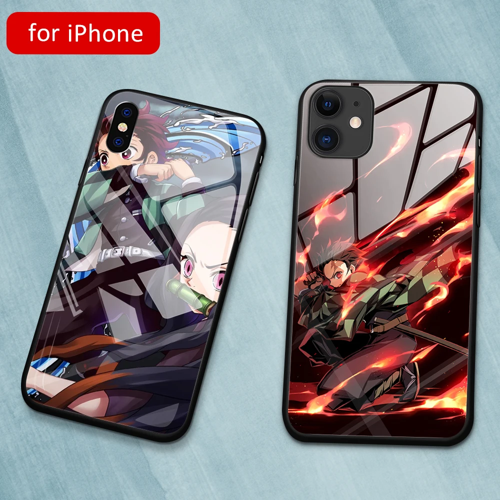 Стеклянный чехол для iphone xs max задняя крышка с рассекающим демонов Kimetsu no Yaiba iPhone 6 6S