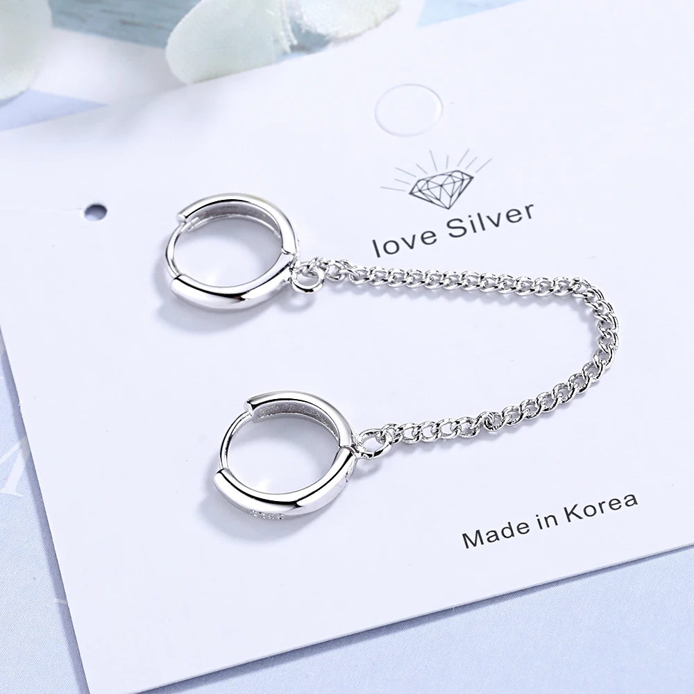 Серьги из стерлингового серебра 925 пробы, модные, индивидуальные, с двойным отверстием, цепочка, кость уха, простые, дикие, трендовые, для мальчиков и девочек, серебряные серьги, ювелирные изделия