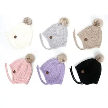 

Baby Hat Girls Warm Winter Lace Up Beanie Cap Ball Ear Protection Toddler Hat Newborn Photography Props Baby Winter Hat
