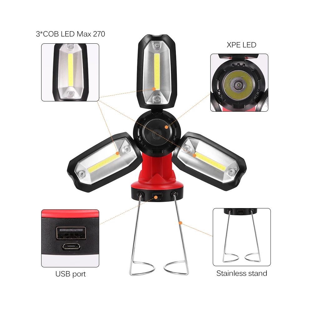 3 COB+ XPE светодиодный перезаряжаемый рабочий светильник, аварийный фонарь, ручной фонарь, уличный кемпинговый тент, фонарь, зарядка через usb, портативный поисковый светильник