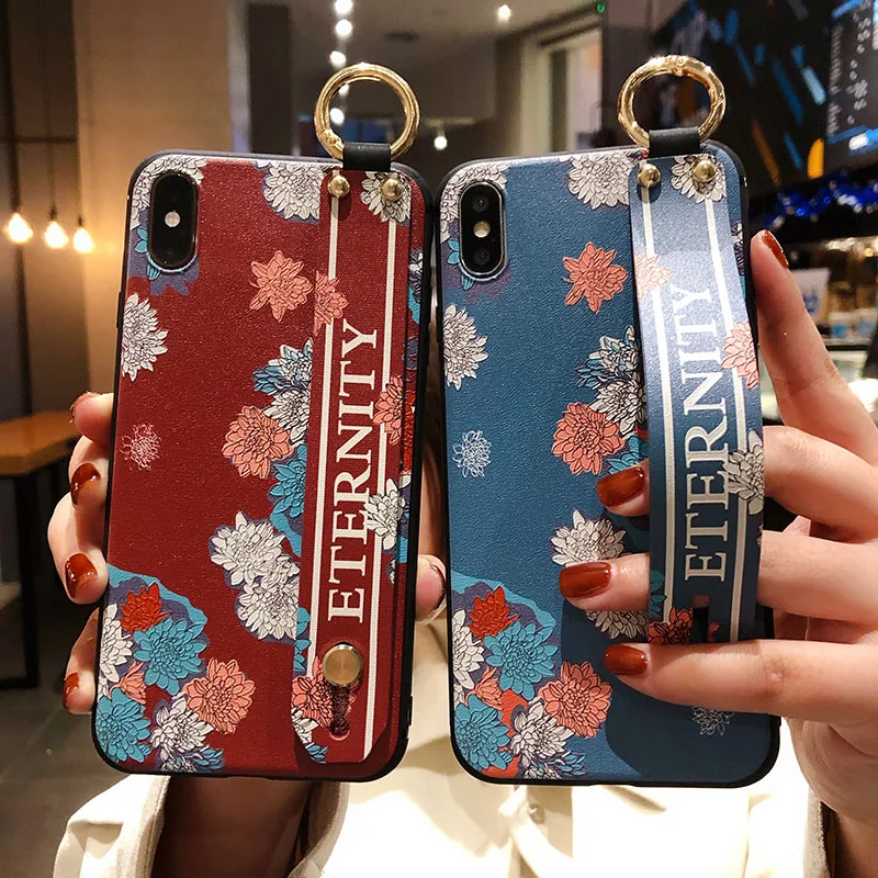 Flowers Wrist Strap phone Cases For iphone 12 mini 11 pro MAX X XR XS 7 8 6 6s Plus se 2020 Cover Hand Band Soft TPU | Мобильные