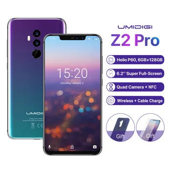Перейти на Алиэкспресс и купить Оригинальный смартфон UMIDIGI Z2 Pro 6 ГБ 128 ГБ 6,2 дюйма Helio P60 Android 8,1 4G LTE NFC Беспроводная зарядка четыре камеры мобильный телефон