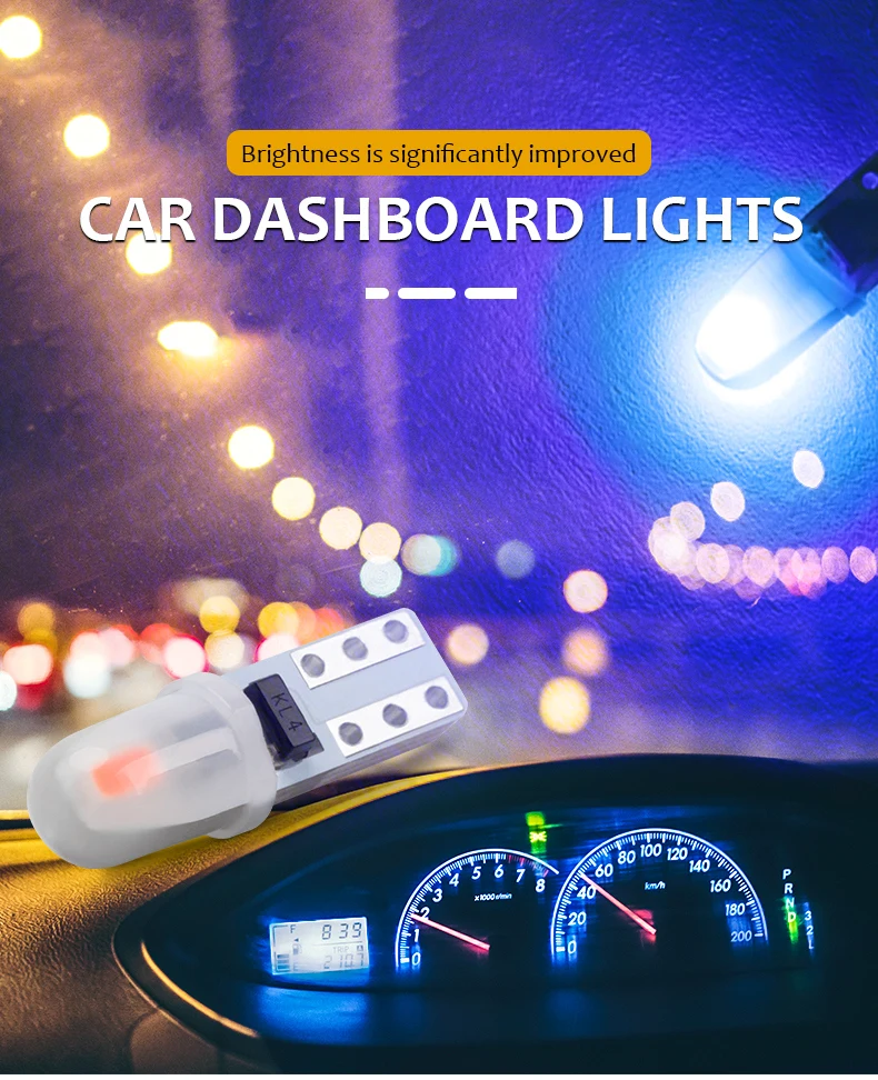 10Pcs T5 W3W W1.2W LED Auto Car Dashboard Light 3014 2-SMD Reading Instrument Panel Lamp No Polarity Bulb White Amber 12V DC