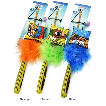 

Cat Interactive Toy Stick Feather Wand With Small Bell Mouse Cage Toys Plastic Artificial Colorful Cat Teaser Dropship