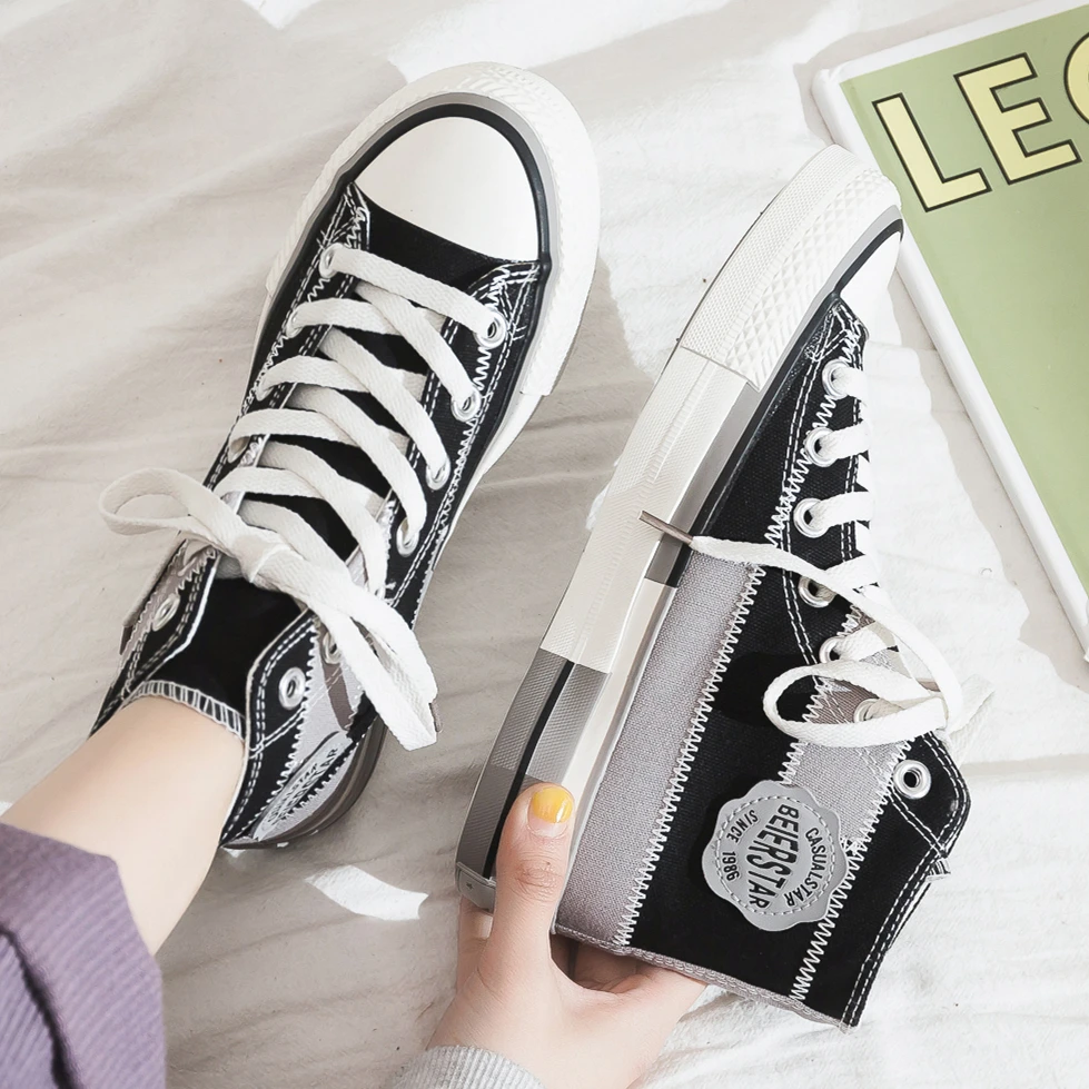 

Women Sneakers Fashion Canvas Shoes 2020 Spring Women's High Top Vulcanized Shoes Summer White Zapatillas Mujer Casual Femme