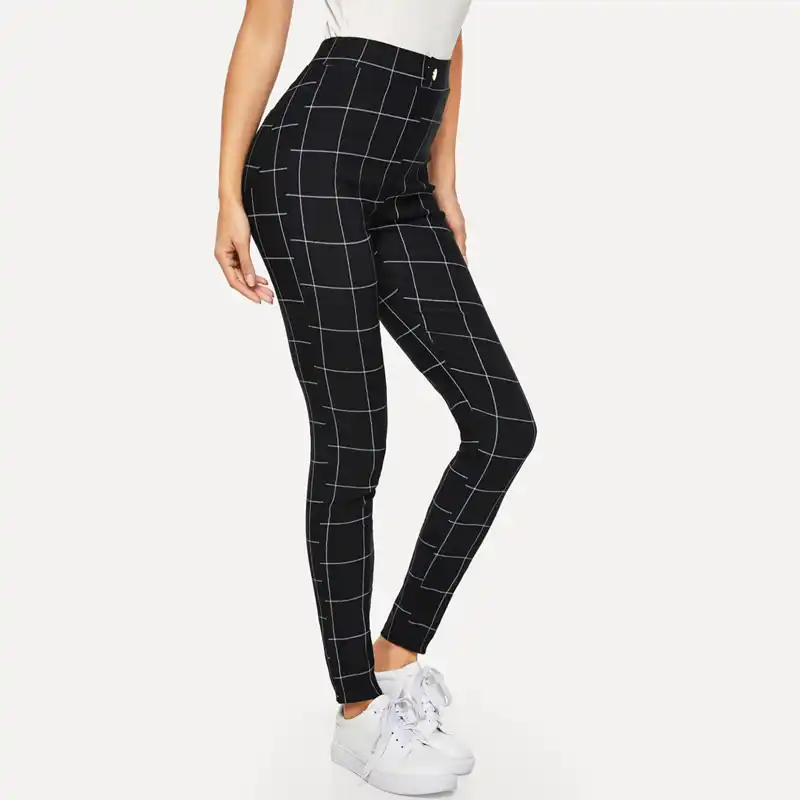 plaid skinny fit pants women's
