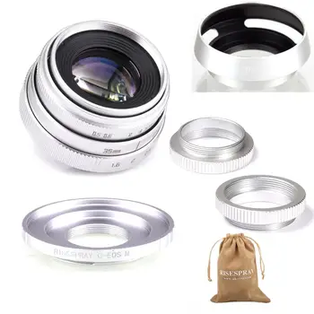 

Silver Mini 35mm f/1.6 APS-C CCTV Lens+adapter ring+2 Macro Ring+lens hood for Canon EF-M EOSM Mirroless Camera M1/M3/M5
