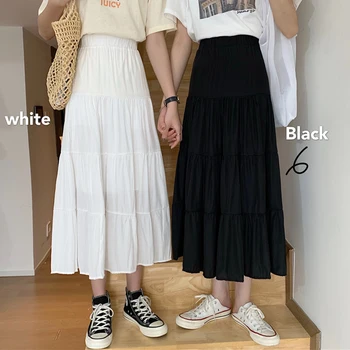 

2020 summer Women Draped Rib Pleated Skirt Elastic High Waist Long Skirt Female Autumn Ladies High Quality Midi Skirt Saia