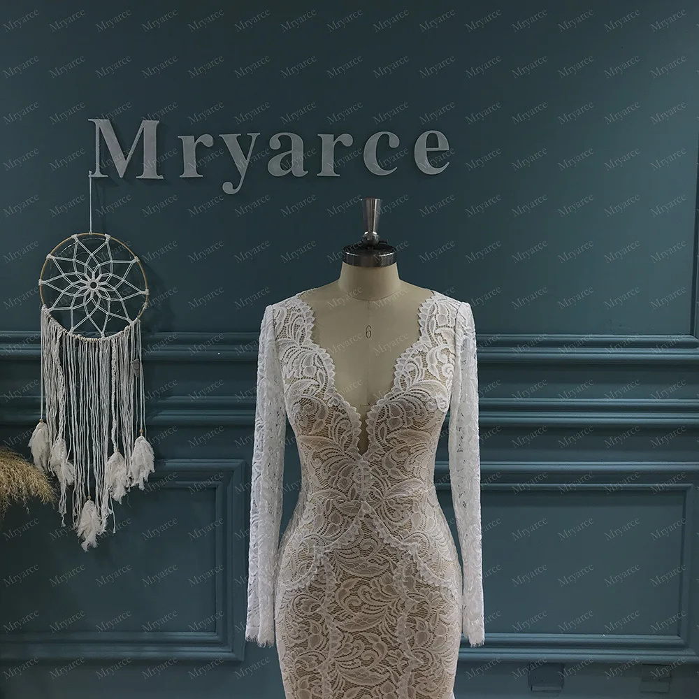 Mryarce 2022 New Stretch Lace Long Sleeves Mermaid Wedding Dress Flexible Boho Bridal Gowns 2