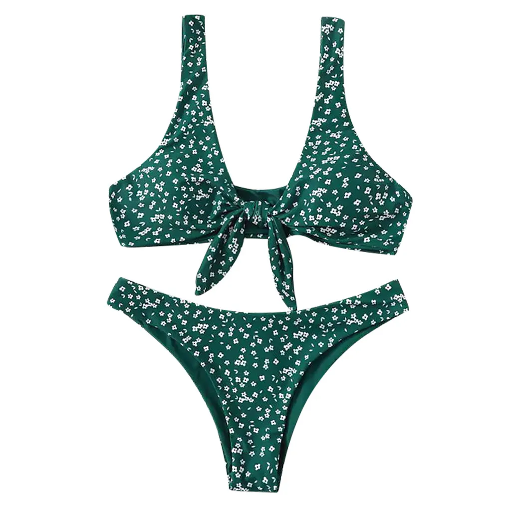 JAYCOSIN strap bow women swimwear small floral print fresh solid sweet sexy bathing bikini beachwear low waist gathered swimsuit