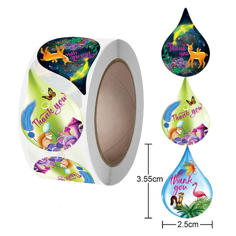 3 новых дизайна капельки воды животные Цветок Наклейка спасибо 500 шт Скрапбукинг Свадебный конверт вечерние