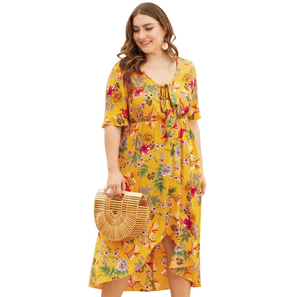 Модное платье с принтом Boho Maxi женское платье со средним рукавом и круглым вырезом размера плюс винтажные пляжные платья Повседневные Вечерние платья Vestido