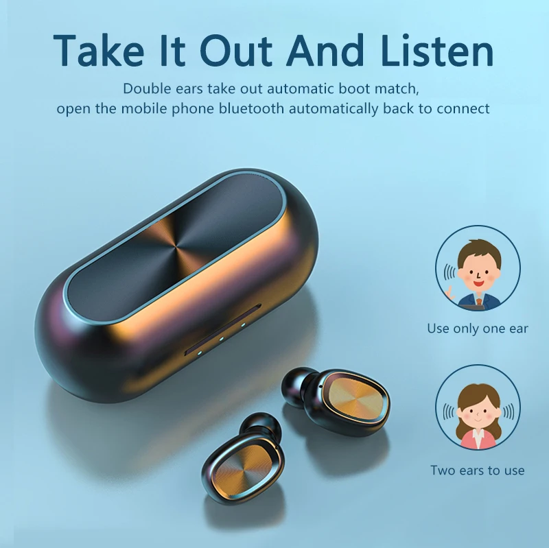 TWS Bluetooth Earphones Streo Wireless Earbuds with LED Power Display Case 3D Stereo Sound IPX5 Waterproof Whit Charging Box